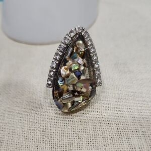 Super Statement Teardrop Ring With Bling And Abalone Resin Material